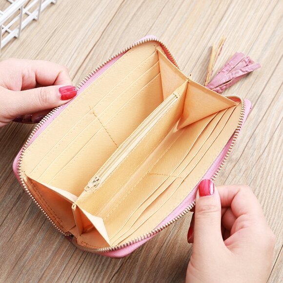 $10 ADD ON ITEM -Pink Embossed Zip-Around Wallet with Wrist Strap Leather Clutch - Picture 5 of 8